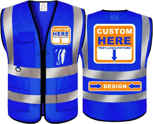 Vista 17 de BeautyWill Chaleco de seguridad con logotipo personalizado, Hi Vis Clase 2, chaleco reflectante de construcción unisex con 5 bolsillos
