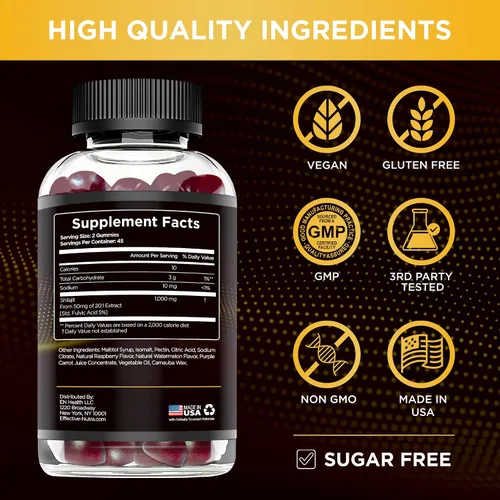 Vista 5 de Effective Nutra Gomitas Shilajit de 1000 mg Resina pura Shilajit para energía, cerebro e inmunidad Suplemento para hombres y mujeres Sin