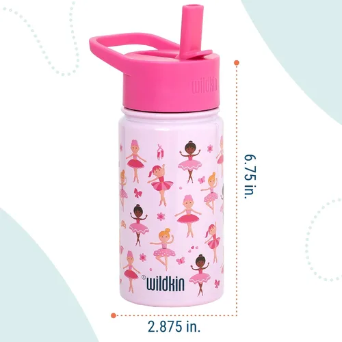 Vista 3 de Wildkin Kids - Botella de agua de acero inoxidable de 14 onzas para niños – Sin BPA, a prueba de fugas, aislada, fácil de limpiar - Ballerina