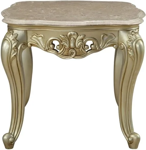 Vista 3 de Acme Mesa auxiliar cuadrada clásica de 28 pulgadas, mesa auxiliar con parte superior de mármol y patas de madera para sala de estar, dormitorio