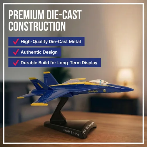 Vista 3 de Postage Stamp F/A-18C Hornet Blue Angels - Modelo de avión a reacción de metal fundido a presión a escala 1/150 con soporte de exhibición, aeronave