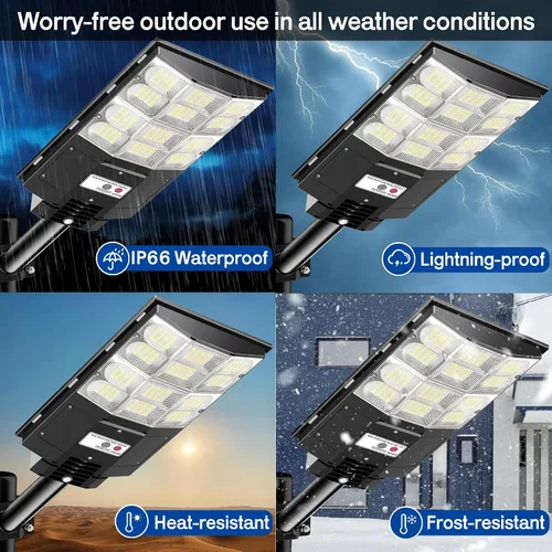 Vista 4 de Farolas solares impermeables para exteriores, 6500 K, 7000 W, gran angular, luz de inundación LED IP66 del atardecer al amanecer solar con sensor