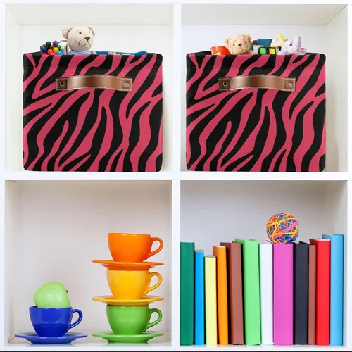 Vista 7 de Pink Zebra Print Pattern storage bins basket with Handles, toy storage, toy storage organizer, toy basket 14.2x10.2x8.3 IN