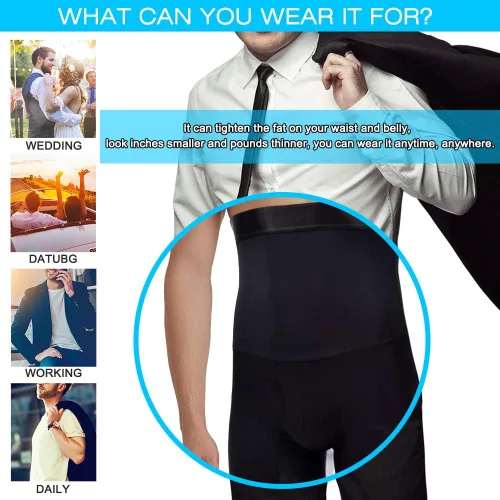 Vista 6 de KOCLES Pantalones cortos con control de abdomen para hombre, cintura alta, adelgazante, moldeador de compresión, faja para el vientre, calzoncillos