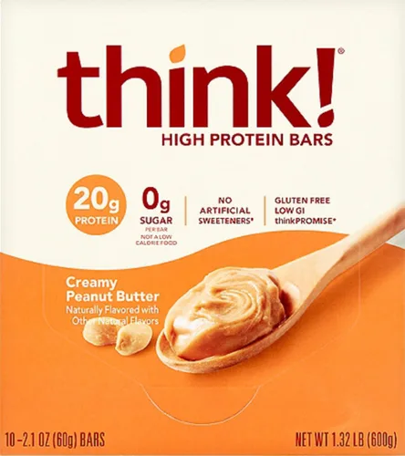 Vista 2 de Think Thin Paquete de 20 (2 cajas de 10) (0.04 oz) - (mantequilla de maní cremosa)