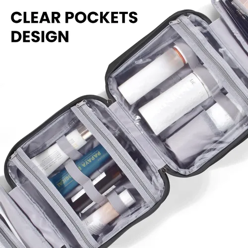 Vista 5 de JOMOLA Neceser colgante para hombres y mujeres, bolsa de maquillaje de viaje resistente al agua, bolsa organizadora de artículos de tocador de viaje