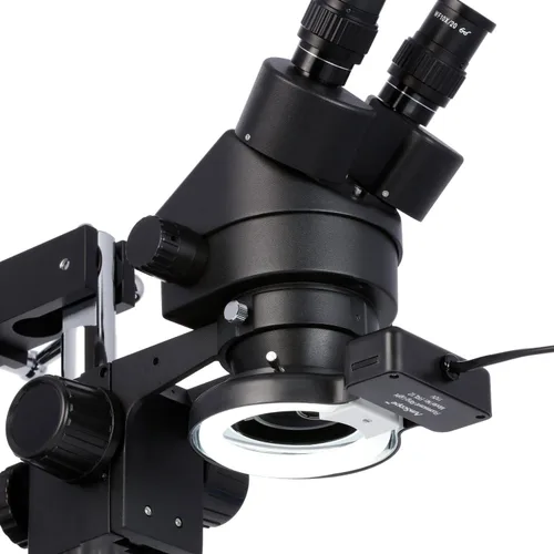 Vista 7 de AmScope SM-4BZ-FRL-B Microscopio de zoom estéreo binocular profesional, ocular WH10x, aumento de 3.5X-90X, objetivo de zoom 0.7X-4.5X, luz de anillo