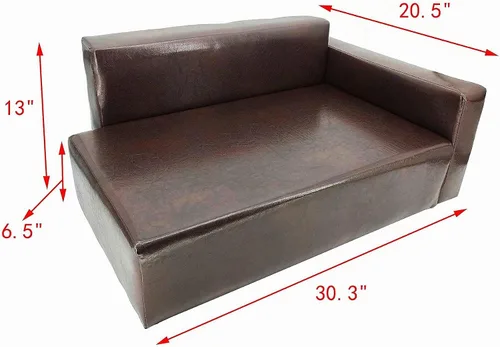 Vista 5 de Sofá cama para perros de cuero sintético marrón reclinable L sillón asiento 30x20x13 área de asiento es de 27 x 16 pulgadas, ideal para perros más
