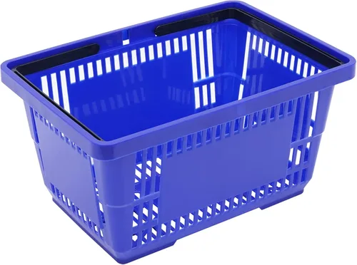 Vista 5 de 12 cestas de compras de 18 litros con asas, cestas de compras, carritos de comestibles con asas, cestas de plástico para tiendas de comestibles