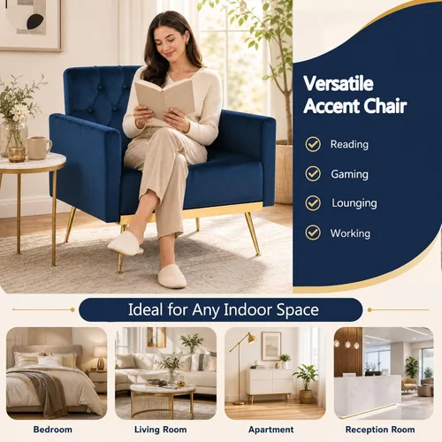 Vista 8 de KOMFOTT Velvet Accent Chair, Modern Tufted Arm Chair (1,Blue)
