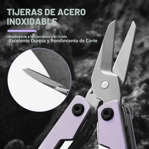 Vista 7 de Multiherramienta con navaja de bolsillo, regalos para hombres y mujeres, multiherramienta mini EDC de 11 en 1 con destornillador, tijeras, extractor