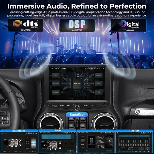 Vista 6 de Radio estéreo de coche de 9 pulgadas para Jeep Wrangler JK 2011-2017, pantalla táctil IPS QLED 1280x720P, Android 14 Octa-Core 4GB+64GB, CarPlay