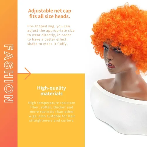 Vista 4 de Everfun Peluca afro corta rizada y esponjosa para mujeres y hombres, cosplay, fiesta de anime, Navidad, Halloween, divertidas, pelucas de payaso