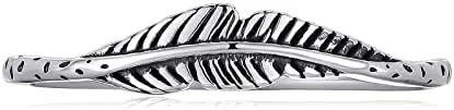 Vista 3 de AVECON Anillo simple de plumas de plata de ley 925 para mujer, anillo apilable vintage, talla 5