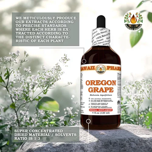 Vista 5 de Hawaii Pharm Extracto de uva de Oregon, tintura para comodidad digestiva, apoya el sistema inmunológico, promueve el estado de ánimo positivo