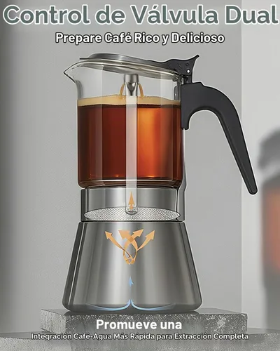 Vista 7 de Grasseed Cafetera Moka de vidrio transparente, cafetera de espresso para estufa con tapa de acero inoxidable cepillado para café italiano - 4