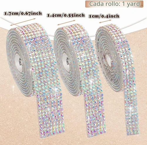 Vista 2 de 3 rollos de 3 yardas de cinta autoadhesiva de diamantes de imitación de cristal para manualidades, ropa, decoración de automóviles y regalos