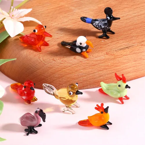 Vista 3 de 8 Figuras de Vidrio Soplado a Mano Figuras de Animales de Vidrio Estatua de Pájaro Pequeño de Vidrio Figuras de Pájaros de Vidrio Incluye Pájaros
