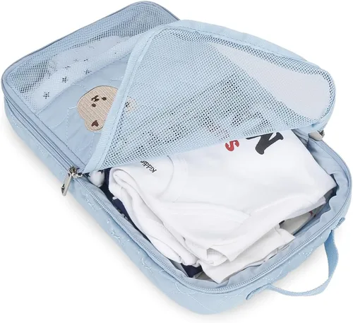 Vista 6 de Bolsas Organizadoras para Pañales de Bebé - Pack de 2 Bolsas Colgantes Impermeables con Diseño de Oso Lindo en Malla, Bolsas Reutilizables, Lavables