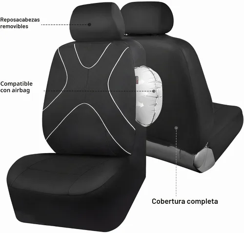 Vista 3 de Fundas de tela para asiento delantero, transpirables, compatibles con bolsas de aire, ajuste universal para el 95% de los sedanes, camionetas