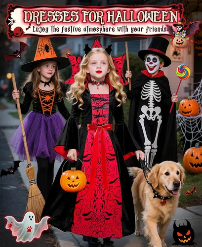 Vista 6 de Ropa de vestir para niños, disfraz de vampiro de Halloween para niñas