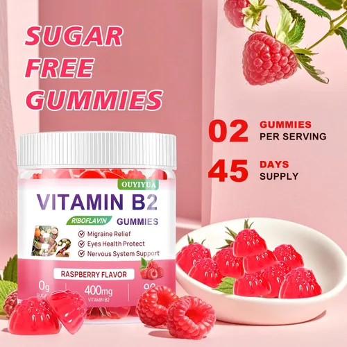 Vista 4 de Gomitas de vitamina B2 con riboflavina de 400 mg con magnesio para niños y adultos, gomitas B2 para aliviar la migraña, alivio del dolor de cabeza