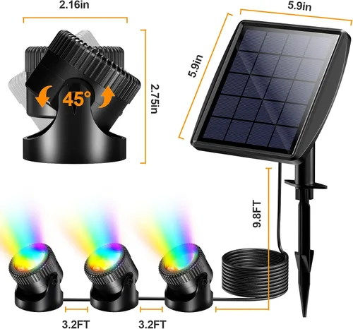 Vista 9 de Luces de Estanque Solares, Luces de Estanque RGB LED Impermeables IP68, Luz Solar Subacuática con Batería de 2200mAh con Dos Opciones de Modo