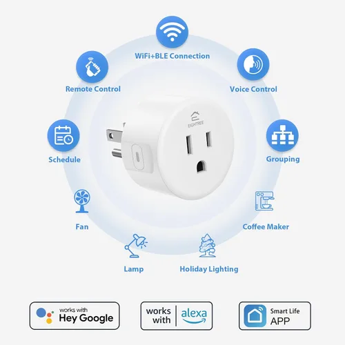 Vista 2 de EIGHTREE Enchufe inteligente, toma WiFi para el hogar inteligente compatible con Alexa y Google Home, enchufe inteligente con control remoto