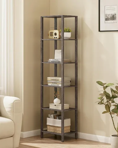Vista 19 de TUTOTAK Estantería para libros de 4 niveles, estantería estrecha para espacios pequeños, estantería apilable de bricolaje, para sala de estar Negro