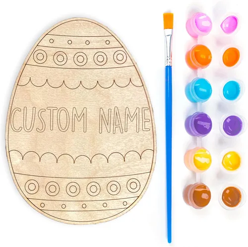 Vista 2 de Magic Lunar Kit de pintura de huevos de Pascua personalizado con nombre del niño, pinturas de pincel de huevo de madera, decoración de Pascua