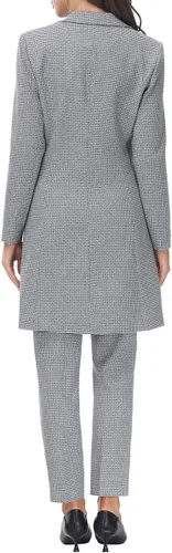 Vista 2 de Conjunto de 2 piezas de blazer largo con pantalones para mujer, a cuadros, elegante, para oficina casual de negocios Gris