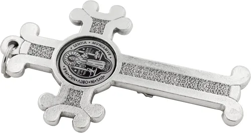 Vista 3 de Rose Scapular Cruz cruzada varonil con medalla de San Benito, Cuero