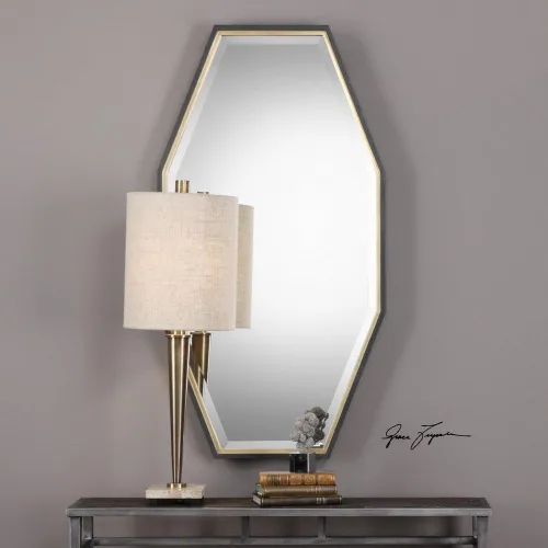 Vista 2 de Uttermost Savion Espejo de pared dorado y espresso de 24 x 46 pulgadas