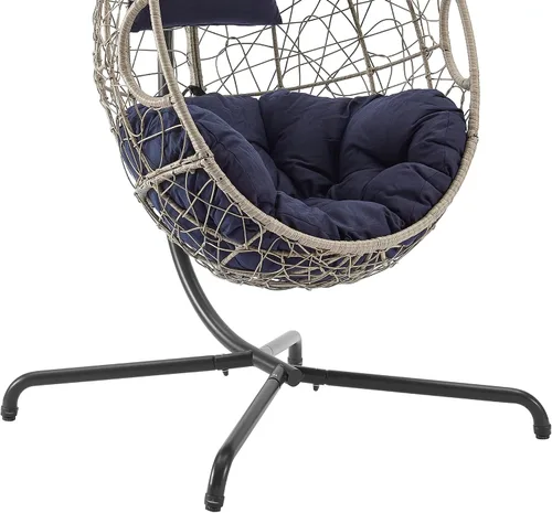 Vista 5 de Ulax Furniture - Silla colgante de mimbre para exteriores, con soporte, para patio, hamaca de ratán, con cojín suave y esponjoso