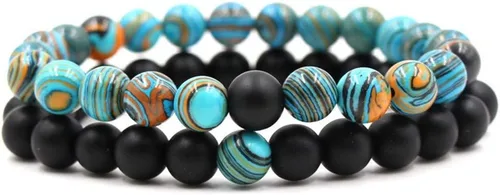 Vista 10 de CNLQ - Pulseras de larga distancia para parejas, regalo a juego, ágata mate de 0.315 in, cuentas de piedra (rojo elástico)