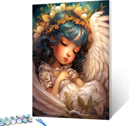 Vista 8 de Tucocoo Pintura de bebé durmiendo por número para adultos y niñas africanas, pintura por número para niños, estilo de moda, pintura moderna