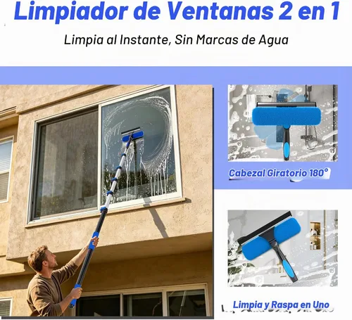 Vista 5 de Kit de plumero de alcance 30T, kit de limpieza de ventanas con poste de extensión telescópico de 5 a 24 pies, plumero de telaraña, plumero