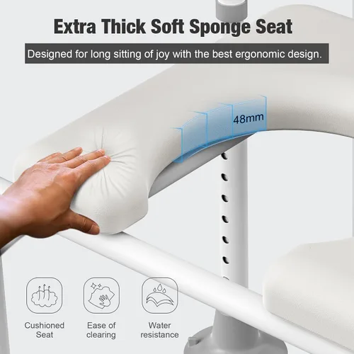 Vista 3 de Asiento de inodoro elevado con asas: elevadores de asistencia de inodoro ajustables para personas mayores, soporte de asiento de inodoro elevado