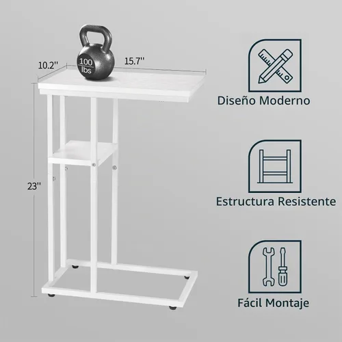 Vista 3 de Mesa auxiliar en forma de C Yoobure, mesa auxiliar para sofá y cama, mesas auxiliares pequeñas para espacios pequeños, sala de estar, dormitorio