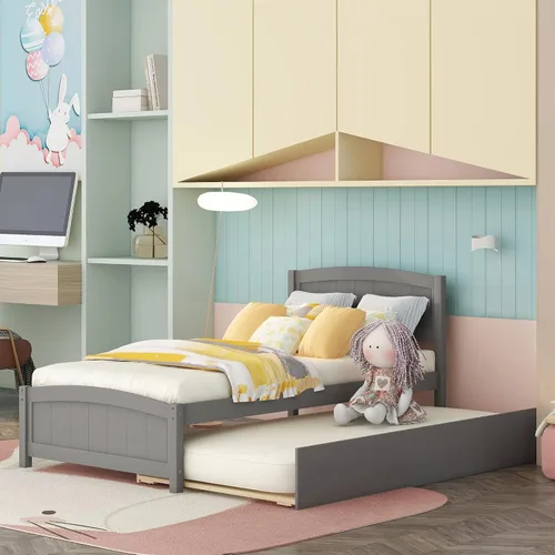 Vista 11 de Harper & Bright Designs Base de cama individual con nido, cama individual de madera con cabecero, cama de plataforma de tamaño individual con nido