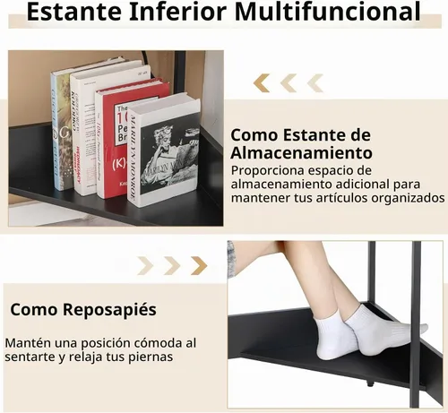 Vista 8 de Tangkula Escritorio esquinero con toma de corriente y puertos USB, escritorio triangular para computadora con estación de carga, estante de Negro