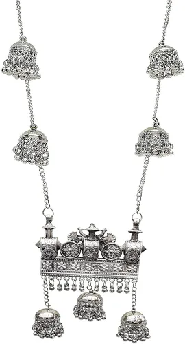 Vista 2 de Indian Hawker Collar de cadena de metal negro oxidado estilo afgano para mujeres y niñas