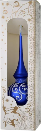 Vista 3 de Decoración para árbol de Navidad de vidrio soplado a mano color azul mate. Hecho a mano en Ucrania.