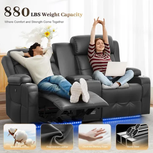 Vista 24 de Sofá de Dos Plazas Reclinable, Sofá Reclinable de Masaje con Gran Capacidad de Peso, Silla de Dos Plazas para RV en Liquidación con Consola, USB