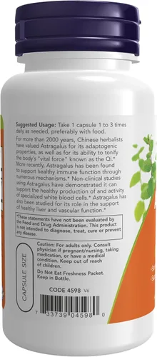 Vista 3 de NOW Foods Suplementos de apoyo inmunológico, extracto de astrágalo 500 mg (estandarizado al 70% de polisacáridos), 90 cápsulas vegetales
