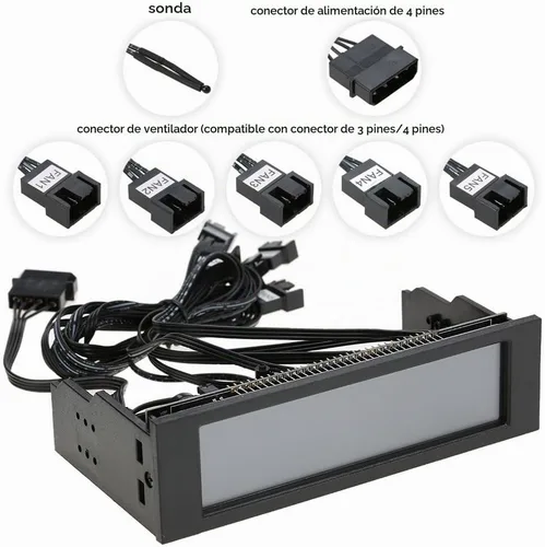 Vista 2 de Controlador de ventilador con monitor de temperatura, control automático de velocidad, LCD, panel frontal táctil de 5,25" de 5 canales