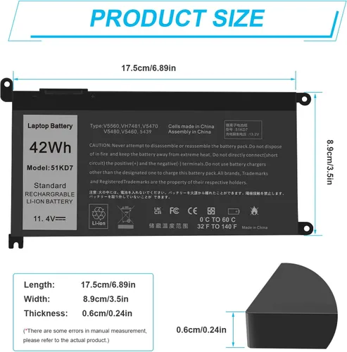 Vista 3 de Fancy Buying 51KD7 - Batería de repuesto para laptop Dell Chromebook 11 3100 3180 3189 5190 3181 2 en 1 14 3400 Series P28T001 Y07HK FY8XM 0FY8XM