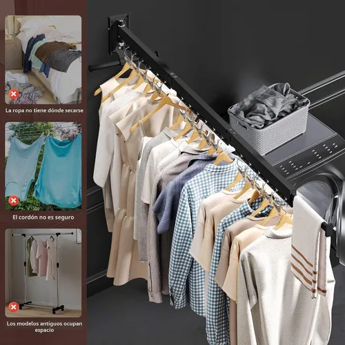 Vista 4 de ZdwCyl Percha de ropa montada en la pared, estante de secado de ropa de aluminio, ahorro de espacio, retráctil, agujeros a prueba de viento