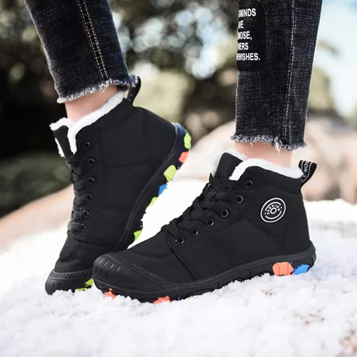 Vista 4 de JWSVBF Botas de invierno con cremallera para mujer, con forro de piel, cálidas, botas de nieve para hombre, botas de invierno impermeables, botas
