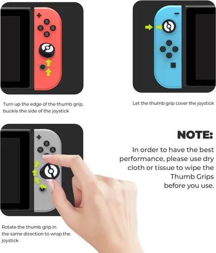Vista 7 de Juego de empuñaduras para el pulgar compatibles con consola Nintendo SwitchOLEDLite, tapas analógicas de silicona para controladores Switch Joy-Con